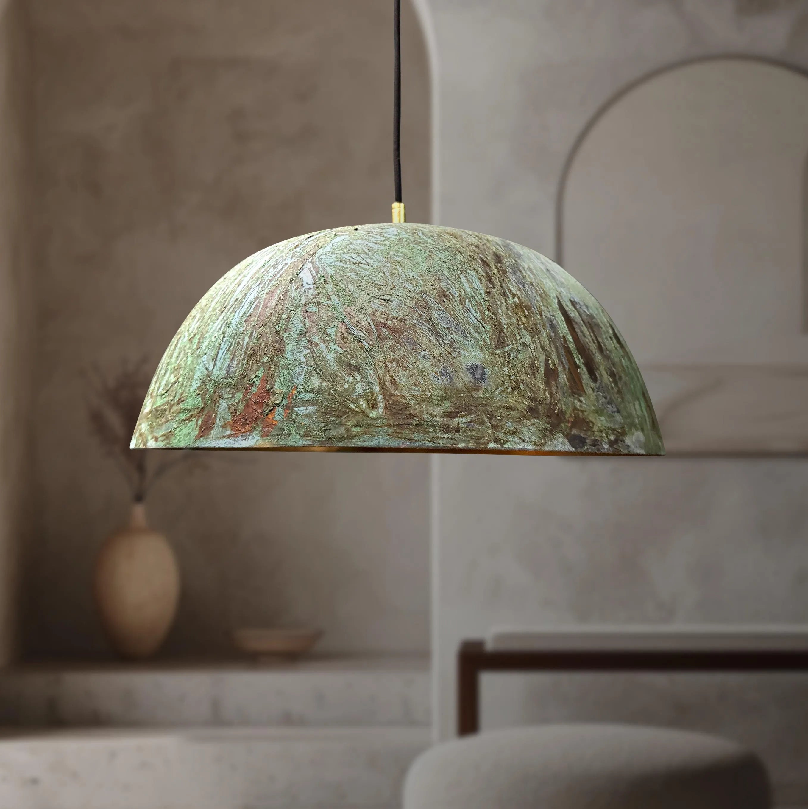 Handcrafted Verdigris Copper Dome Pendant Light for Kitchen Island