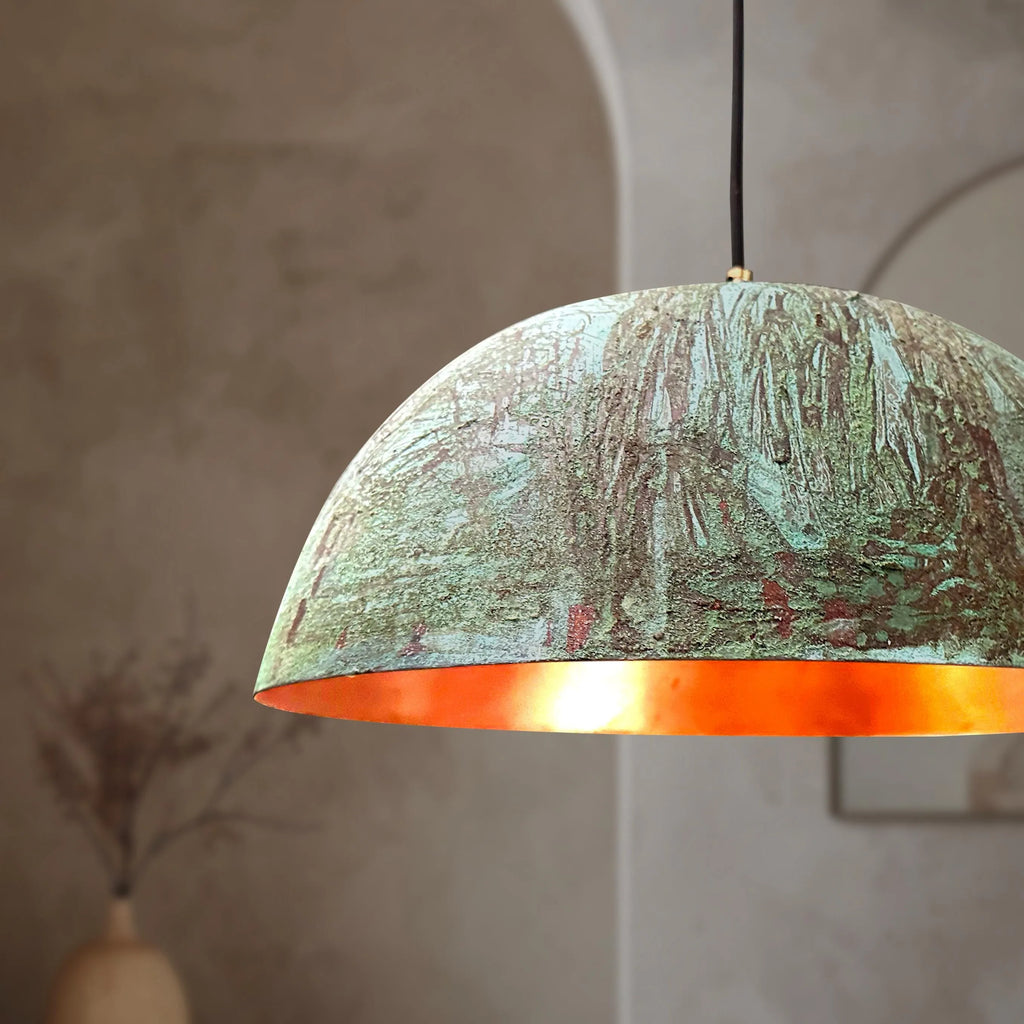 Handcrafted Verdigris Copper Dome Pendant Light for Kitchen Island
