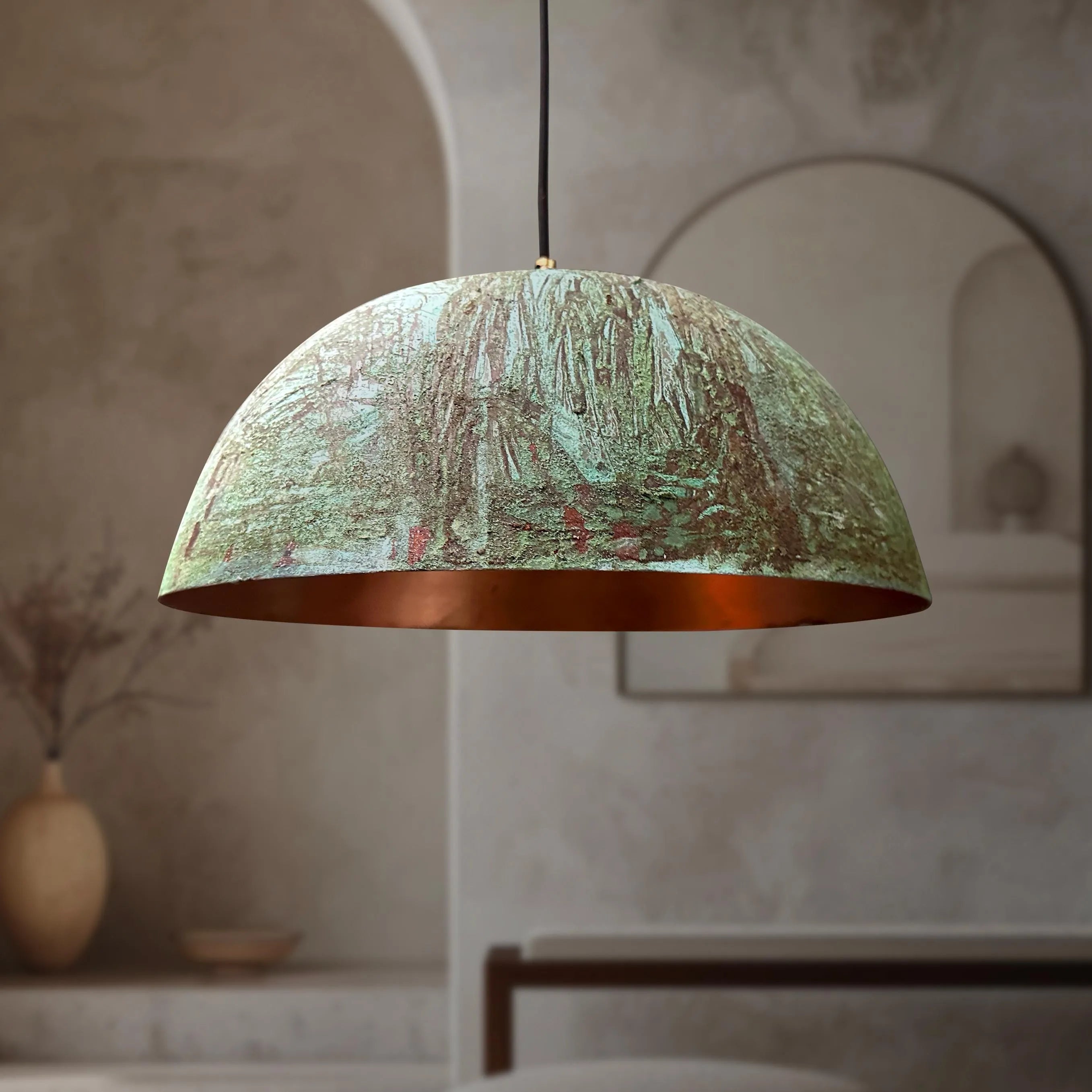 Handcrafted Verdigris Copper Dome Pendant Light for Kitchen Island