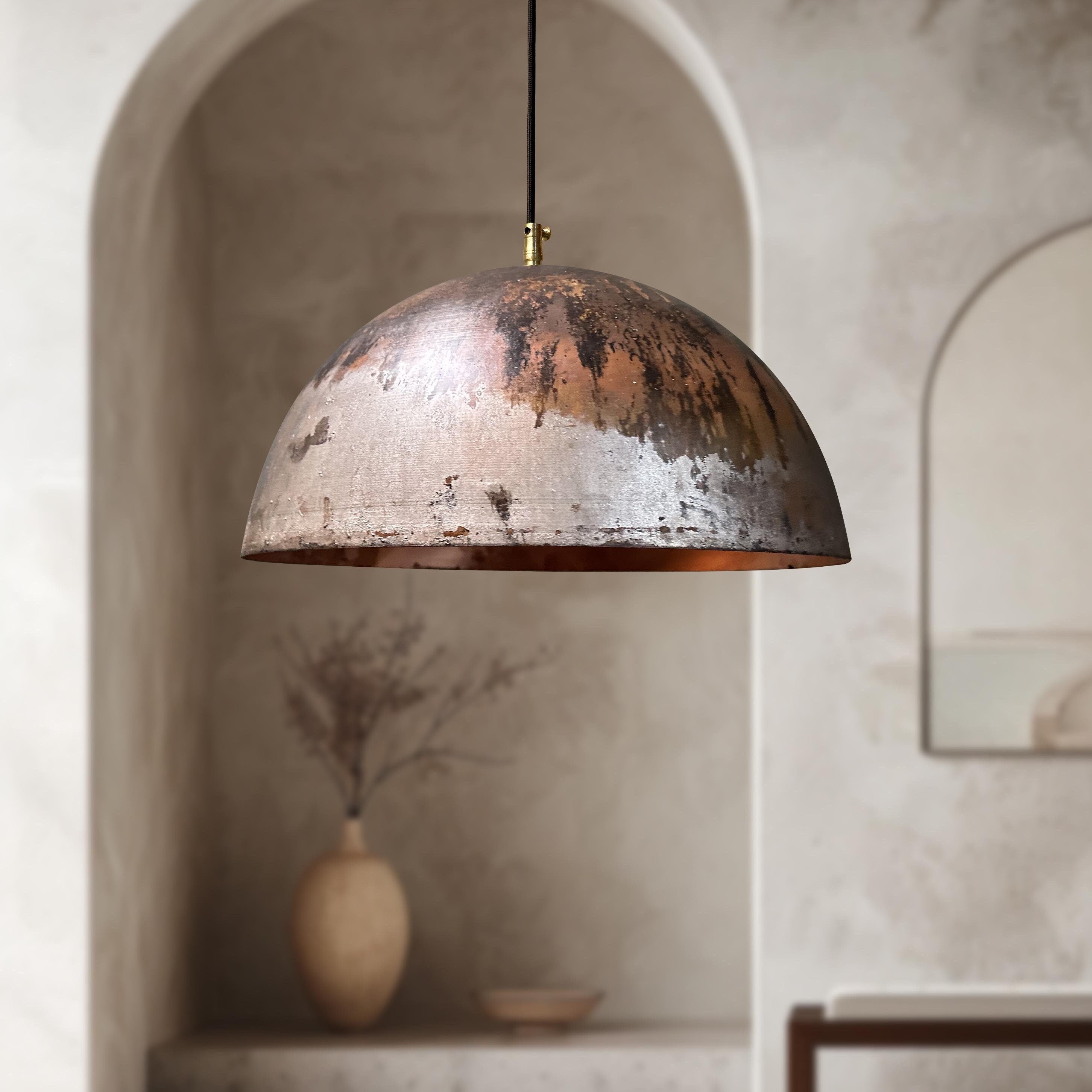 Oxidized Copper Pendant Light – Rustic Farmhouse Ceiling Fixture for Kitchen Island