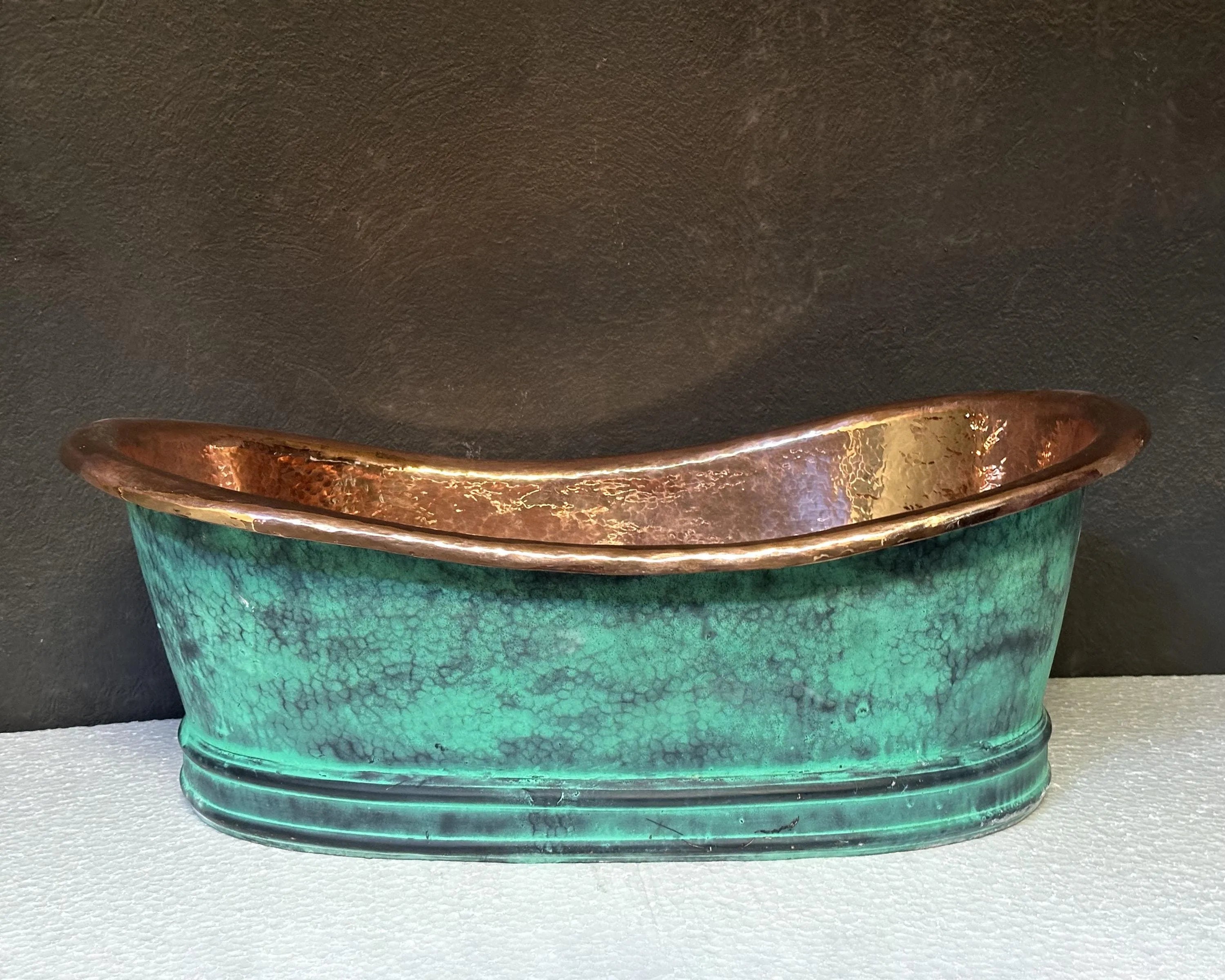 Handmade Green Patina Copper Vessel Sink – Rustic Oval Vanity Basin