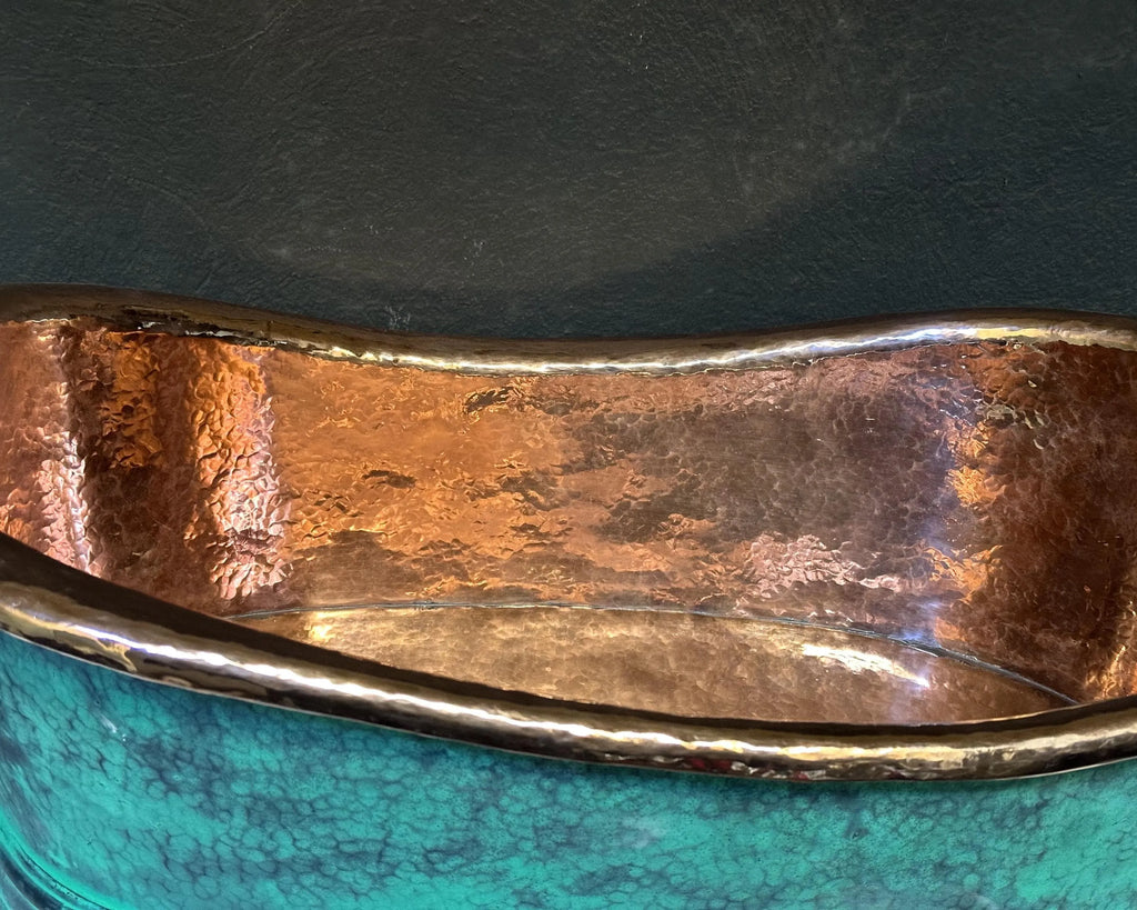 Handmade Green Patina Copper Vessel Sink – Rustic Oval Vanity Basin