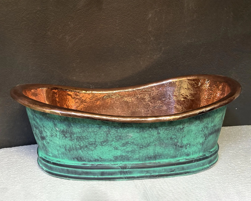 Handmade Green Patina Copper Vessel Sink – Rustic Oval Vanity Basin