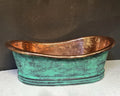 Handmade Green Patina Copper Vessel Sink – Rustic Oval Vanity Basin