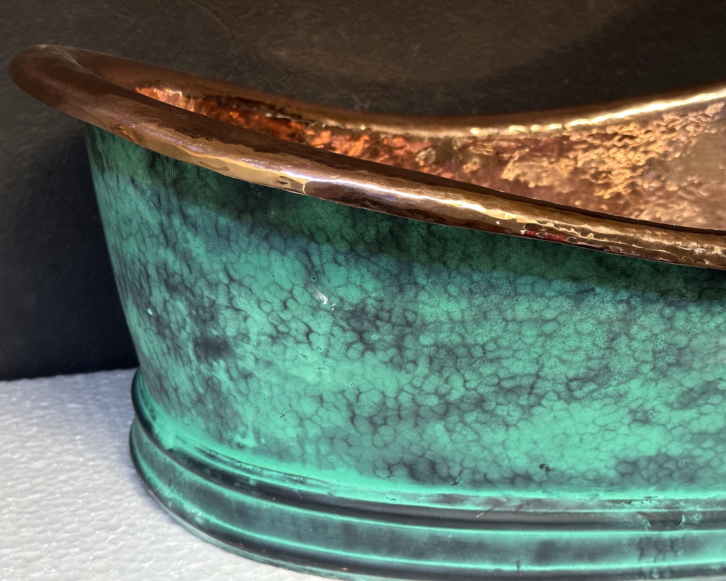 Green Patina Copper Tub Sink, Rustic Vessel Vanity