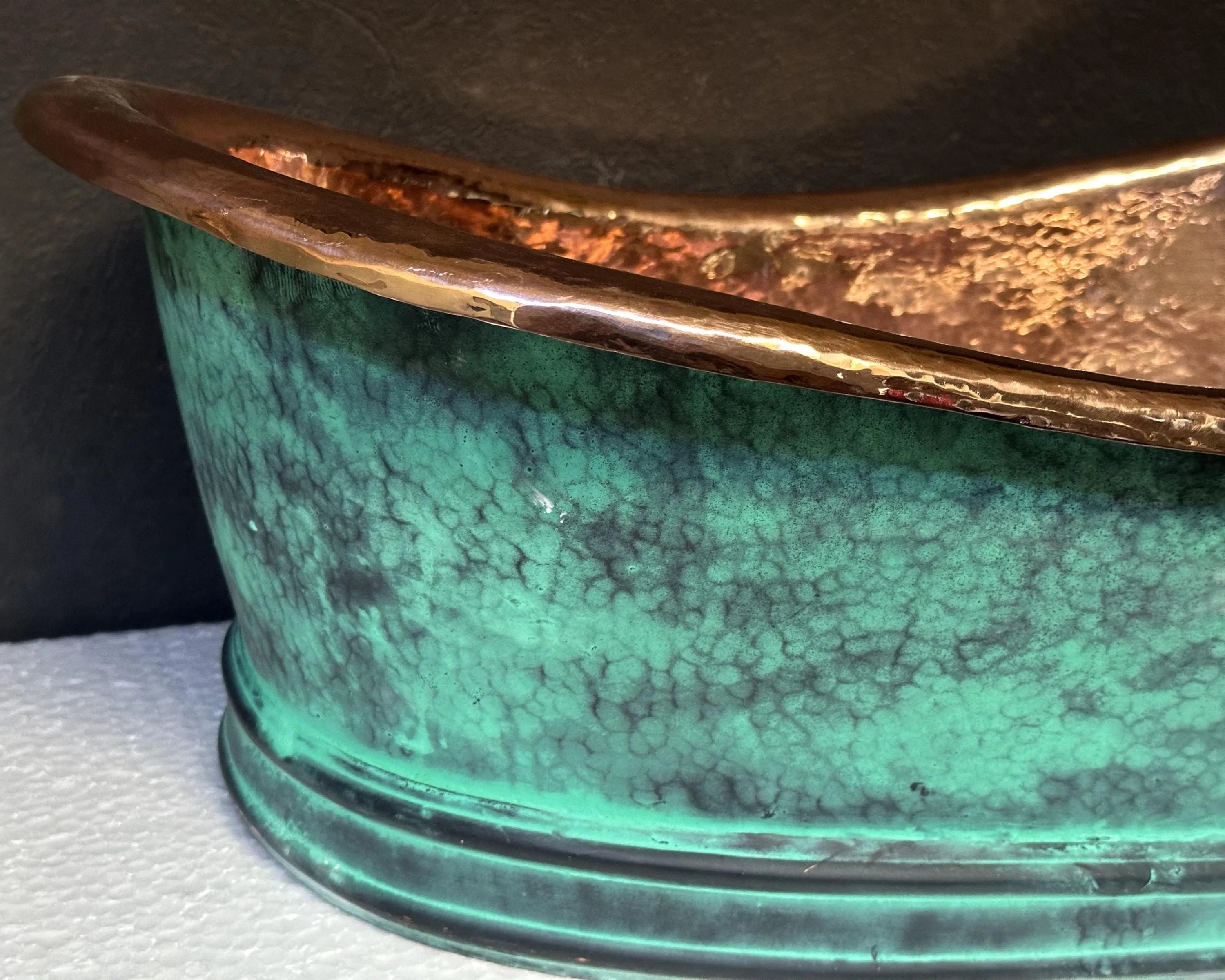 Handmade Green Patina Copper Vessel Sink – Rustic Oval Vanity Basin