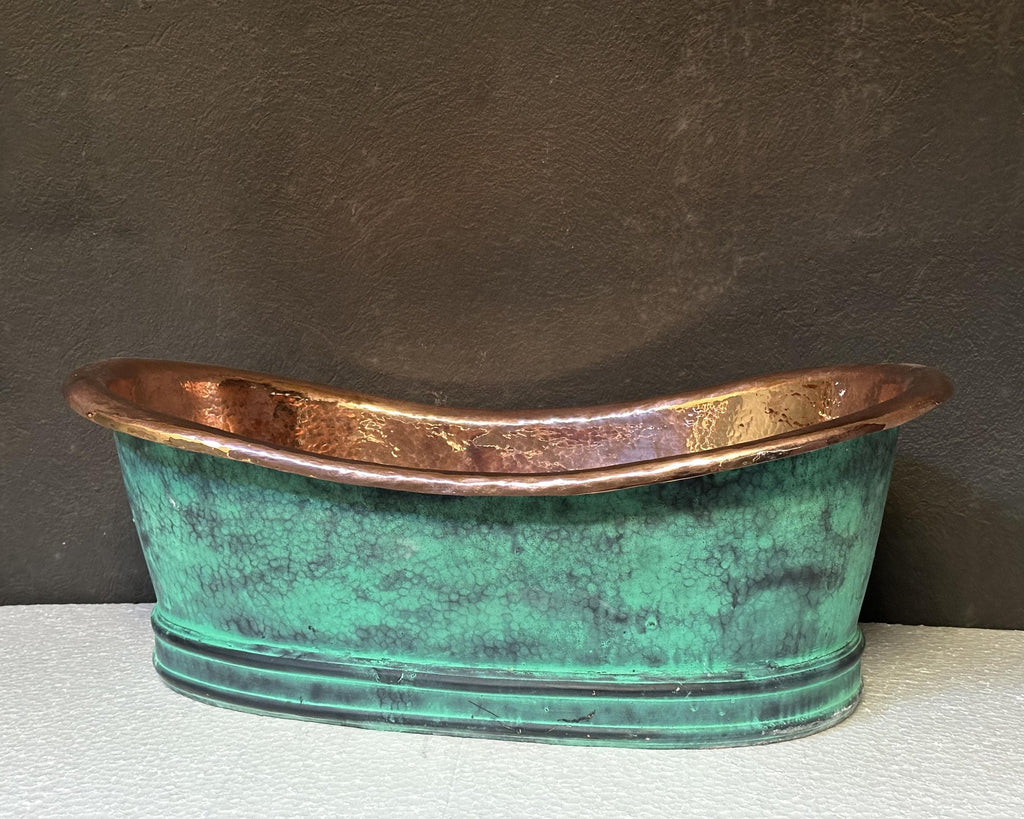Green Patina Copper Tub Sink, Rustic Vessel Vanity