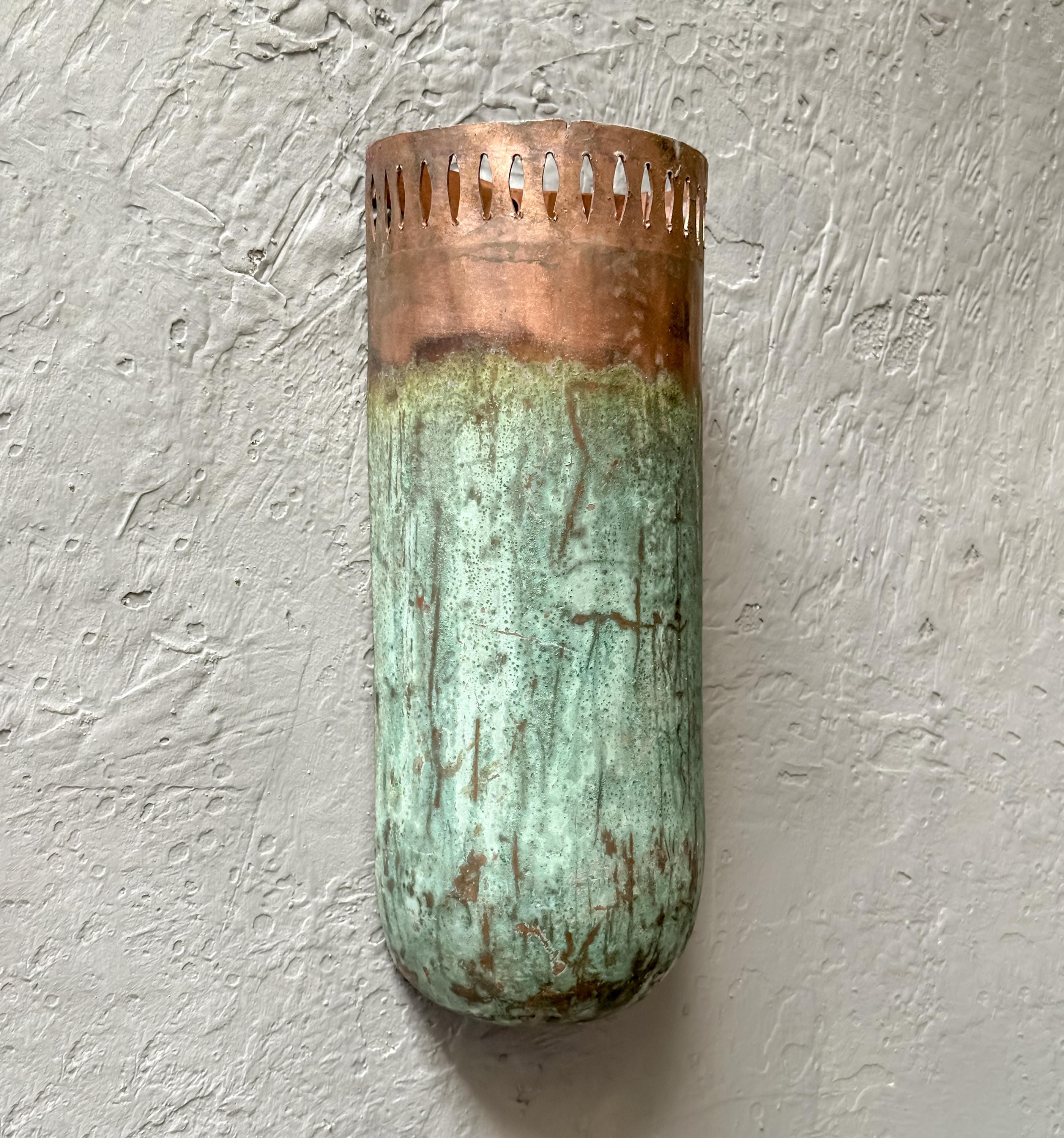 Set of 2 Green Patina Copper Wall Sconce, Copper Hanging Scones Hallway