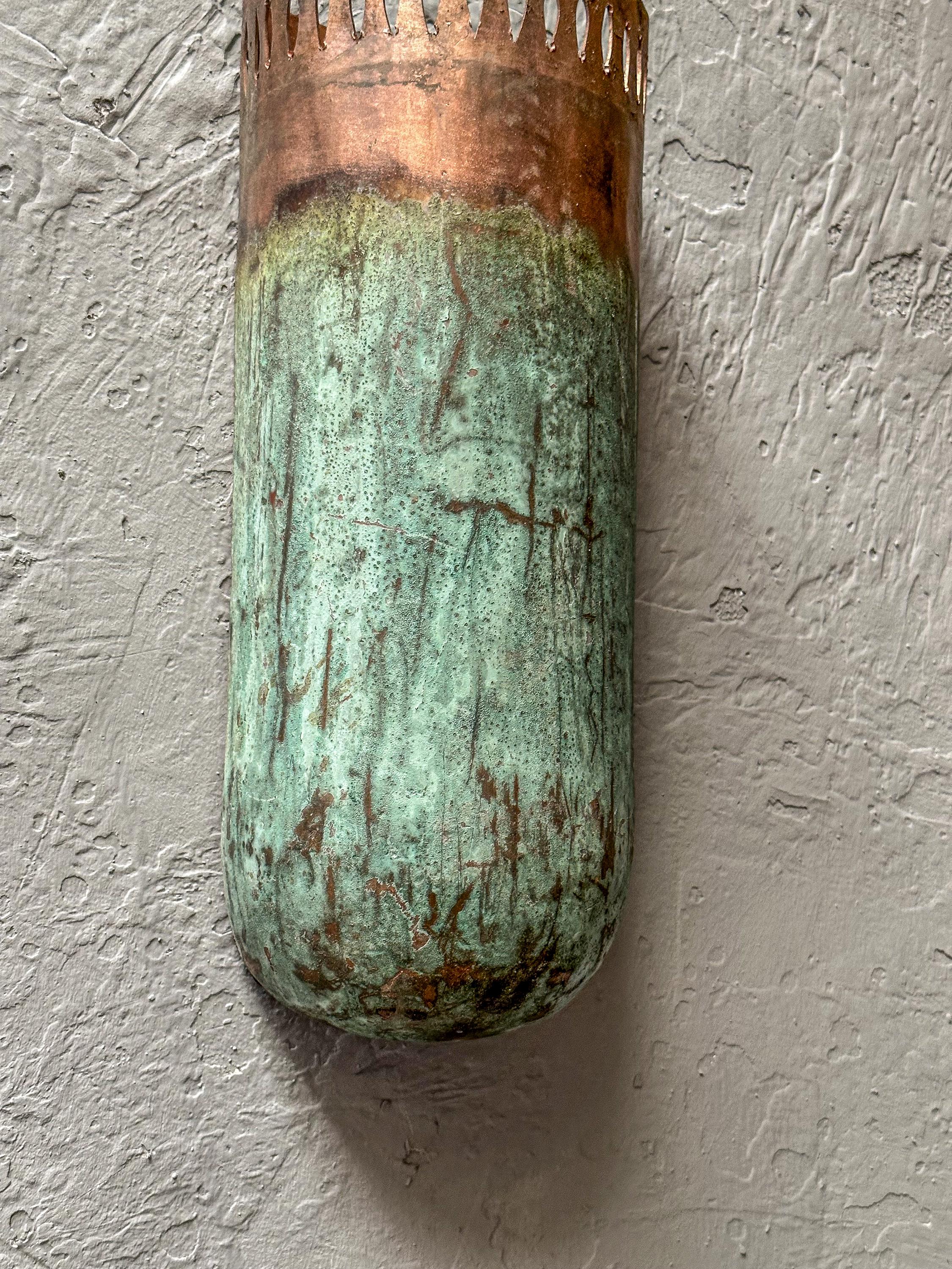 Set of 2 Green Patina Copper Wall Sconce, Copper Hanging Scones Hallway