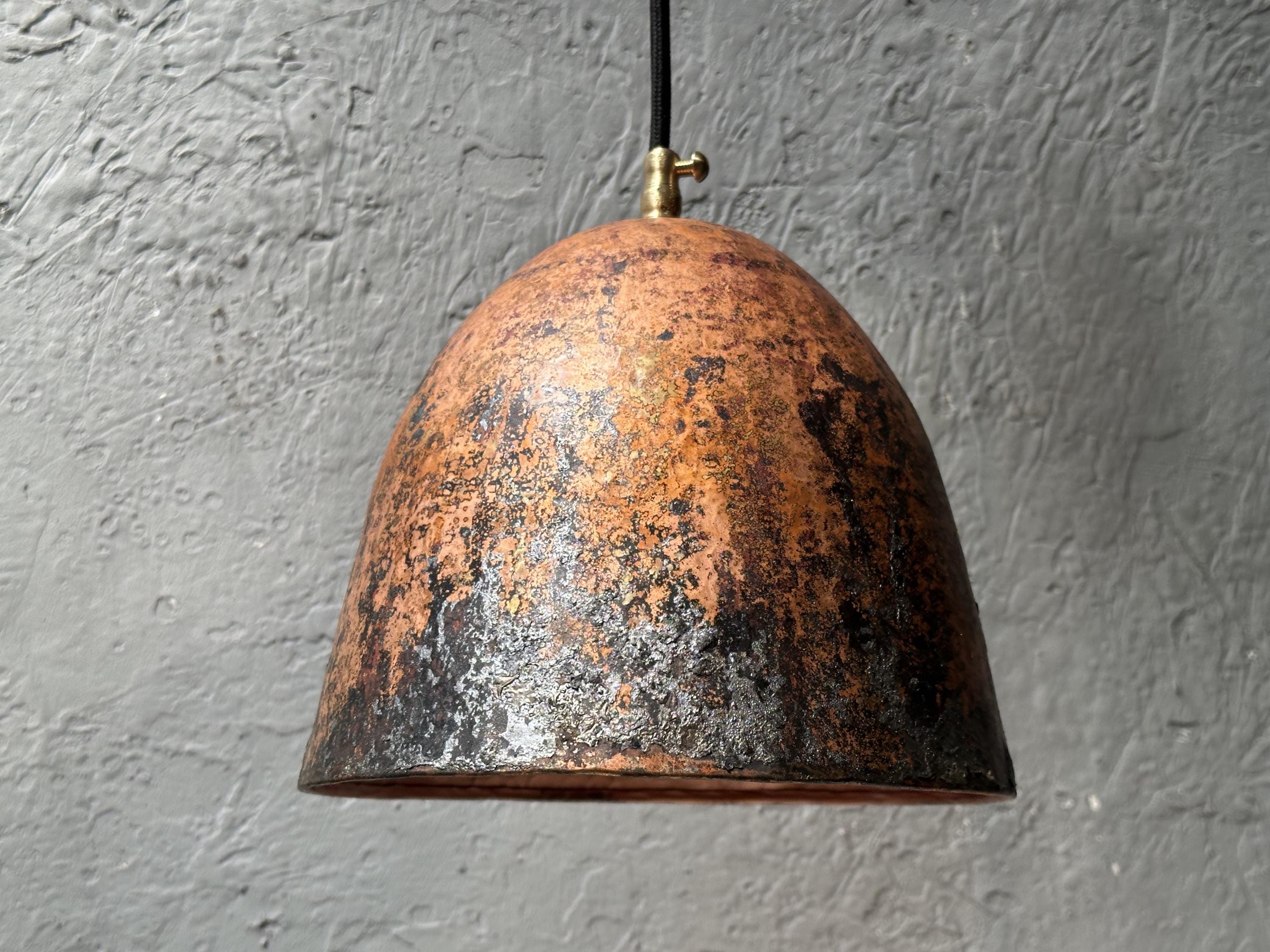 Set Of Two Oxidized Copper Pendant Lights, Rustic Farmhouse Light Fixture, Handmade Copper Ceiling Light