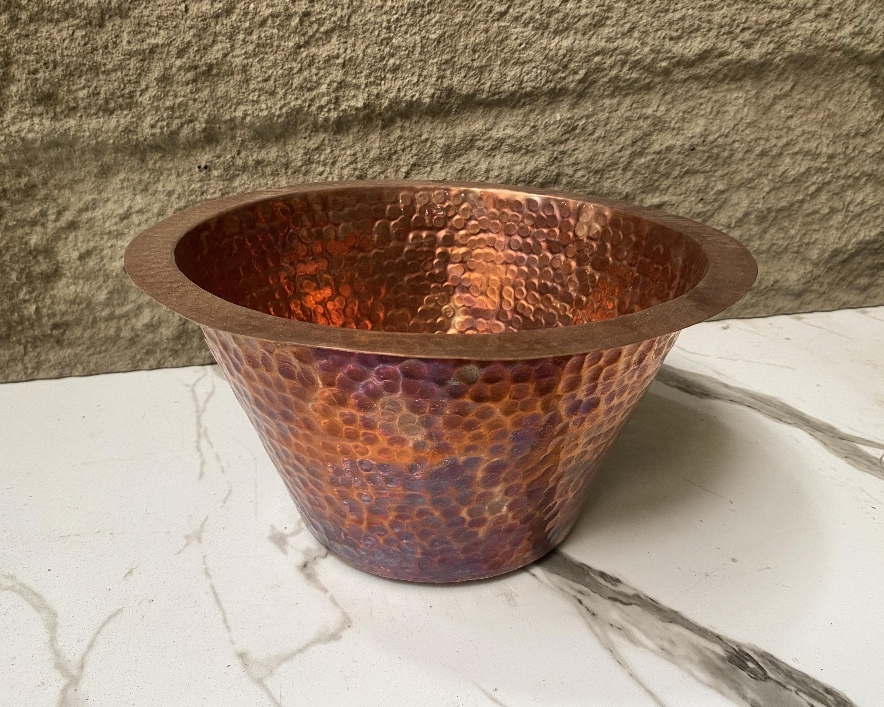Handcrafted Round Copper Bar Sink – Hammered Drum Design with Drain Included