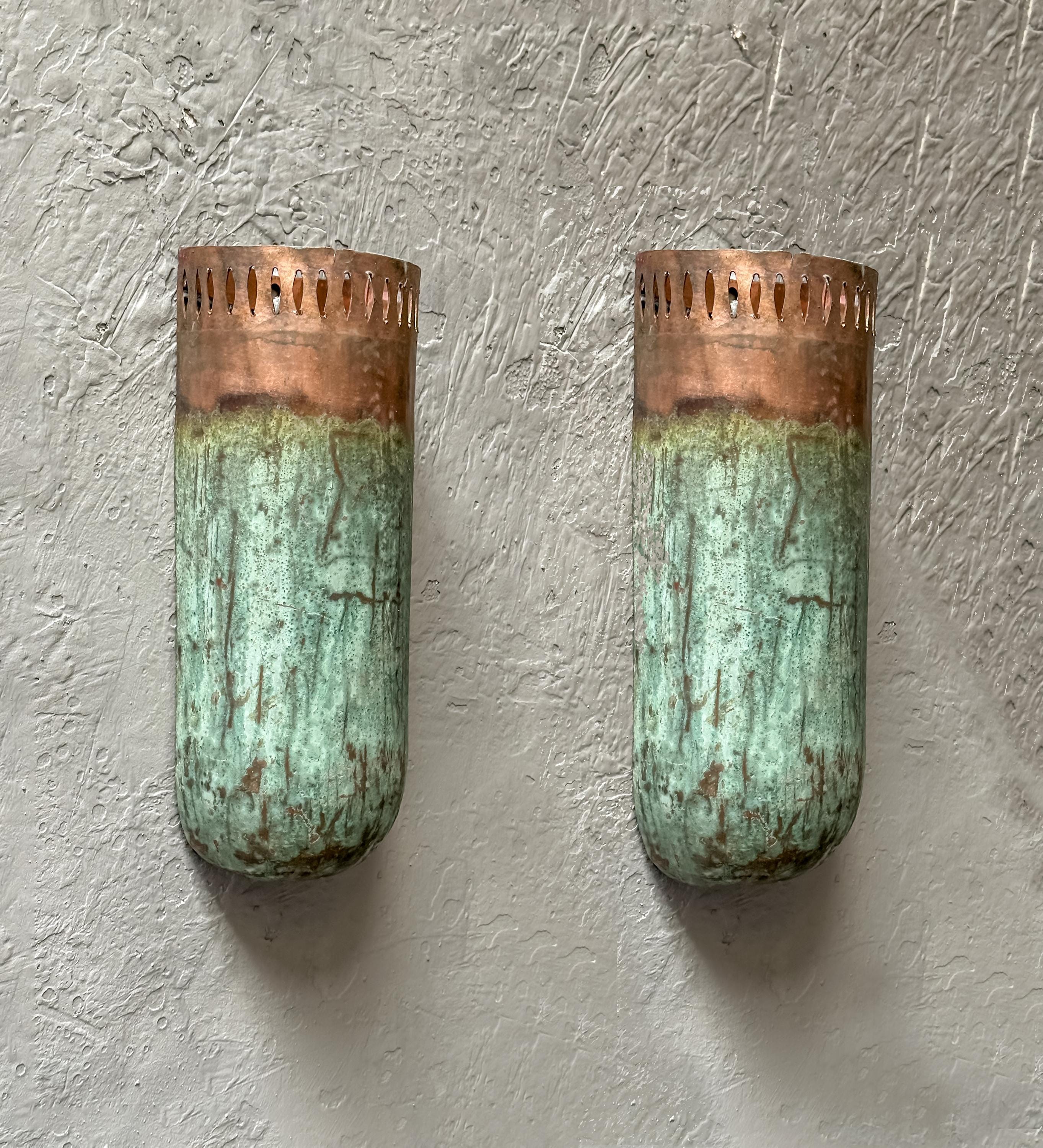 Set of 2 Green Patina Copper Wall Sconce, Copper Hanging Scones Hallway