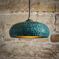 Blue Patina Brass Pendant Light – Handcrafted Dome Ceiling Lamp for Kitchen Island Lighting