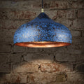 Handmade Blue Patina Copper Pendant Light – Rustic Dome Ceiling Lamp