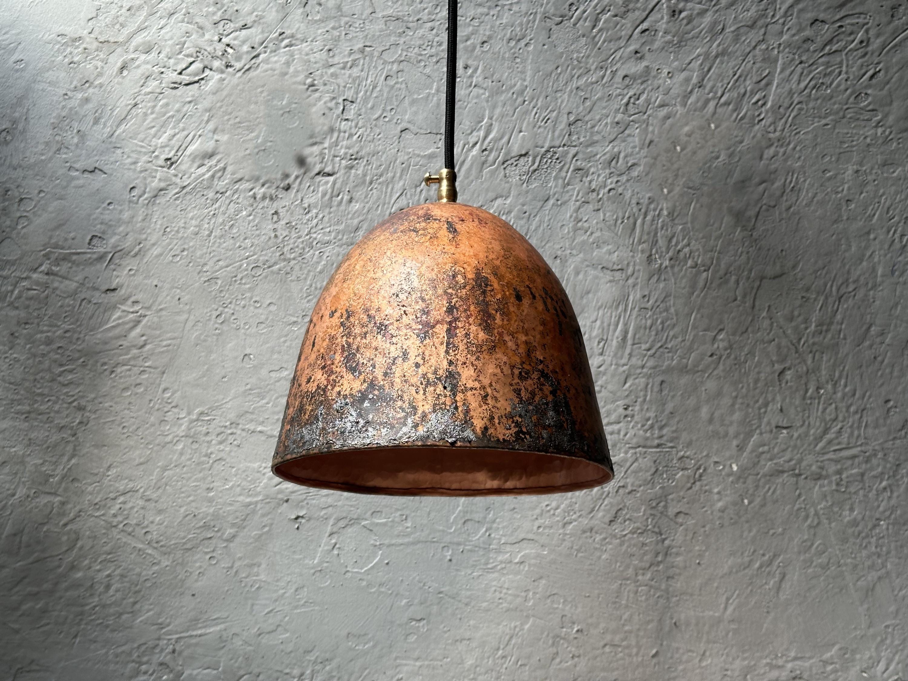 Set Of Two Oxidized Copper Pendant Lights, Rustic Farmhouse Light Fixture, Handmade Copper Ceiling Light