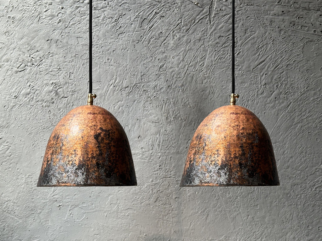 Set Of Two Oxidized Copper Pendant Lights, Rustic Farmhouse Light Fixture, Handmade Copper Ceiling Light