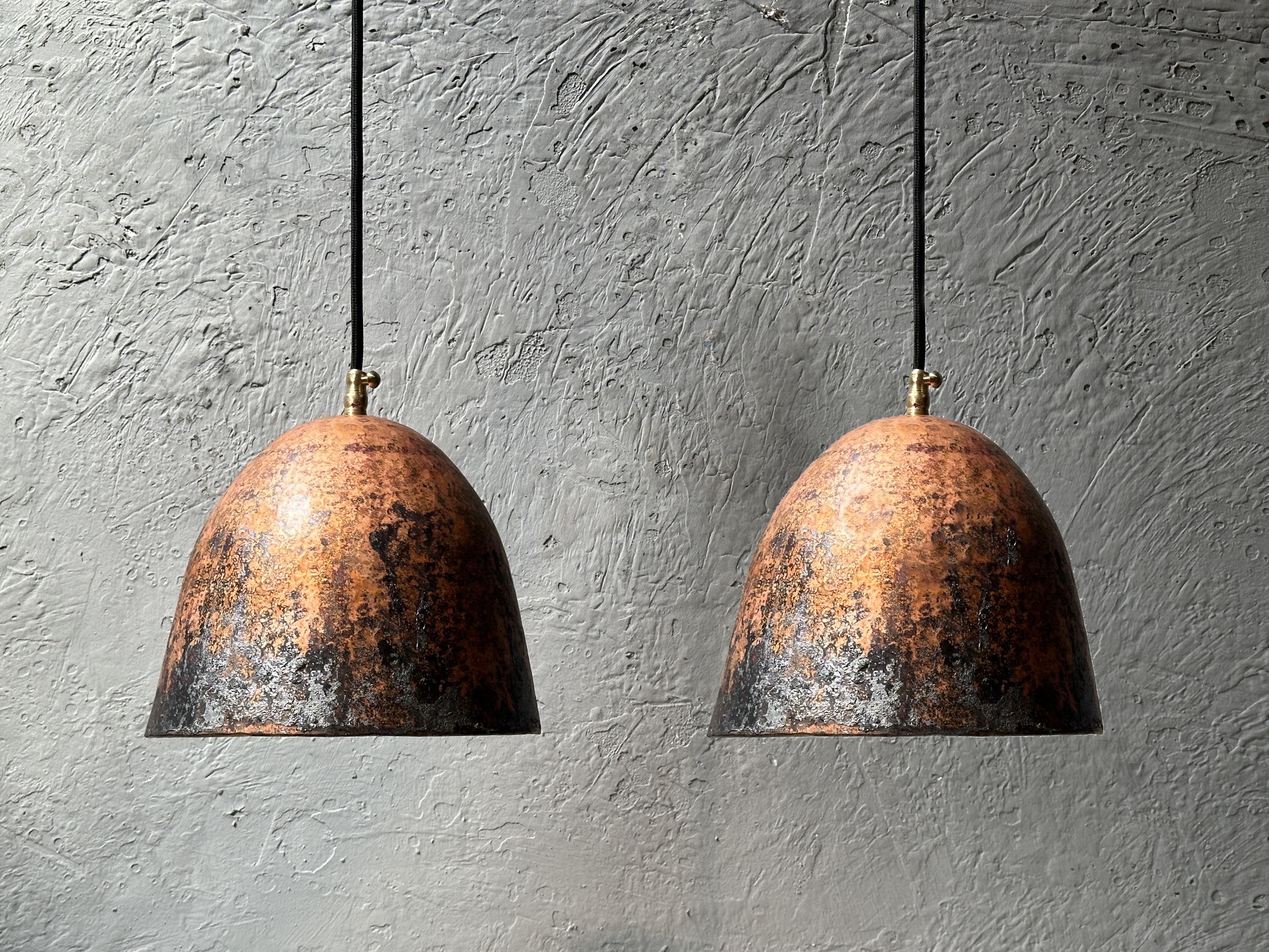 Set Of Two Oxidized Copper Pendant Lights, Rustic Farmhouse Light Fixture, Handmade Copper Ceiling Light