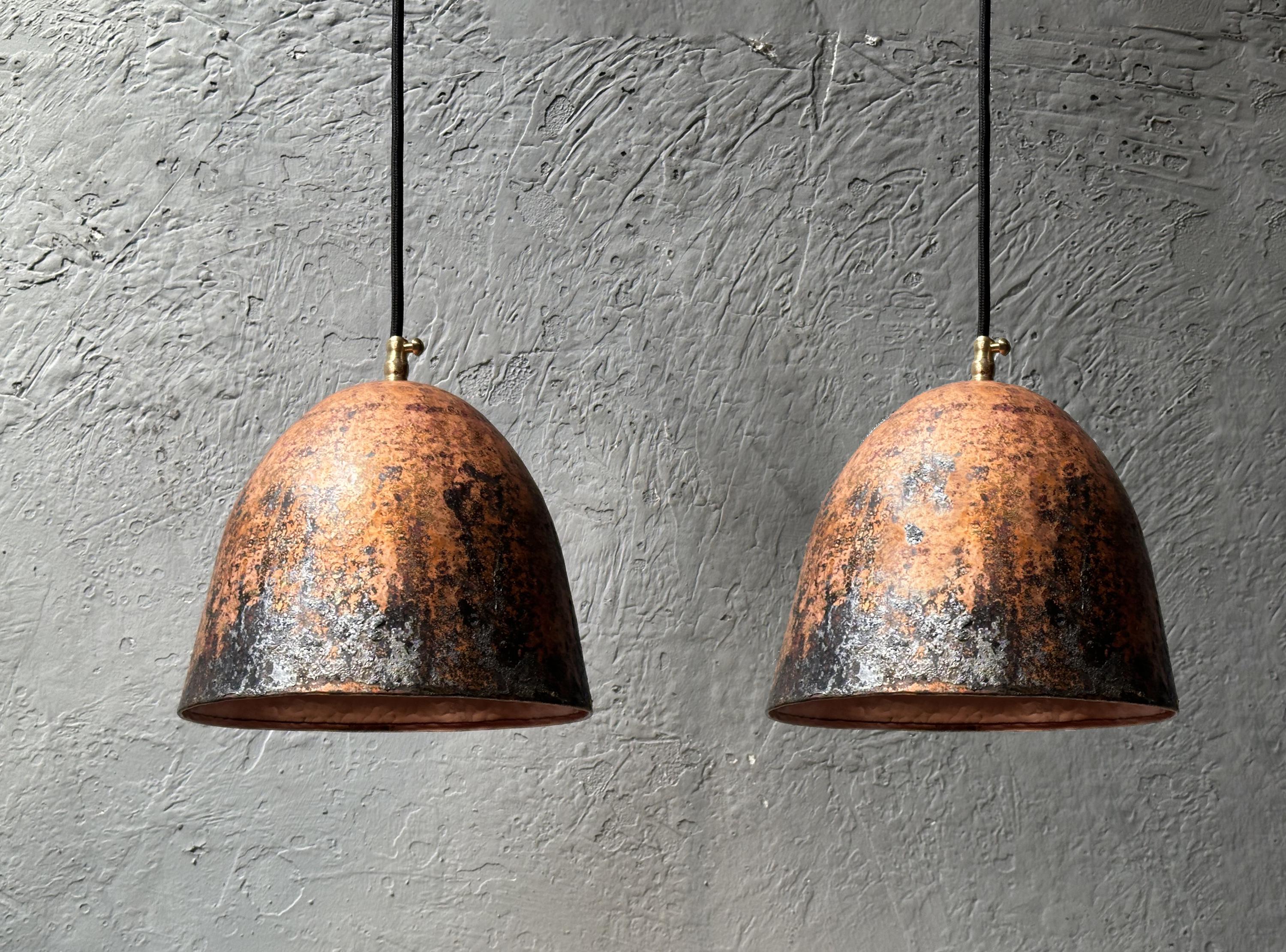 Set Of Two Oxidized Copper Pendant Lights, Rustic Farmhouse Light Fixture, Handmade Copper Ceiling Light