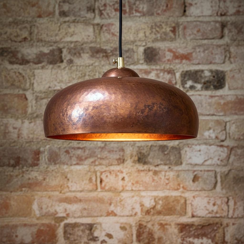 Rustic Copper Dome Pendant Light – Handmade Farmhouse Kitchen Island Ceiling Fixture