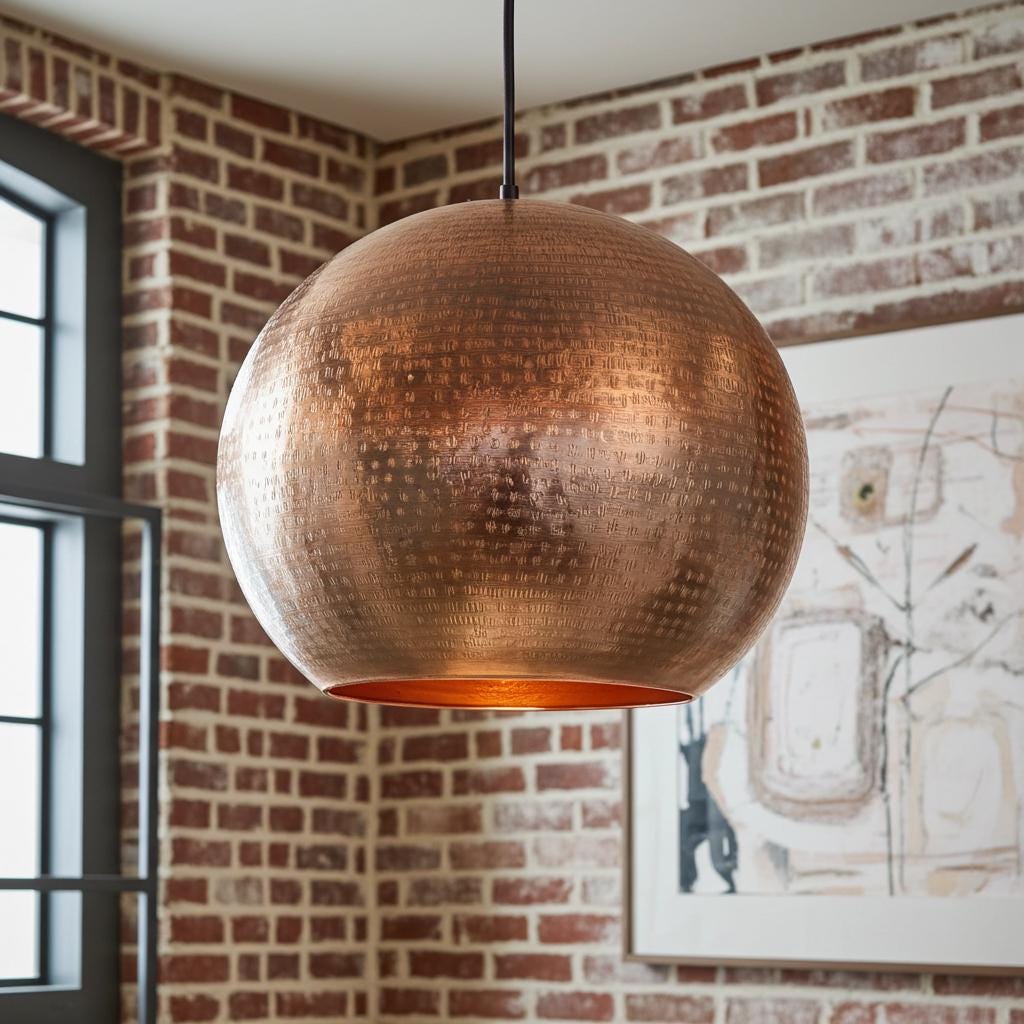 Rustic Hammered Copper Ceiling Pendant – Vintage Dome Light Fixture for Kitchen Island Decor