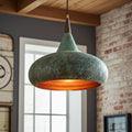 Handcrafted Copper Pendant Light with Green Patina – Rustic Kitchen Island and Dining Ceiling Fixture