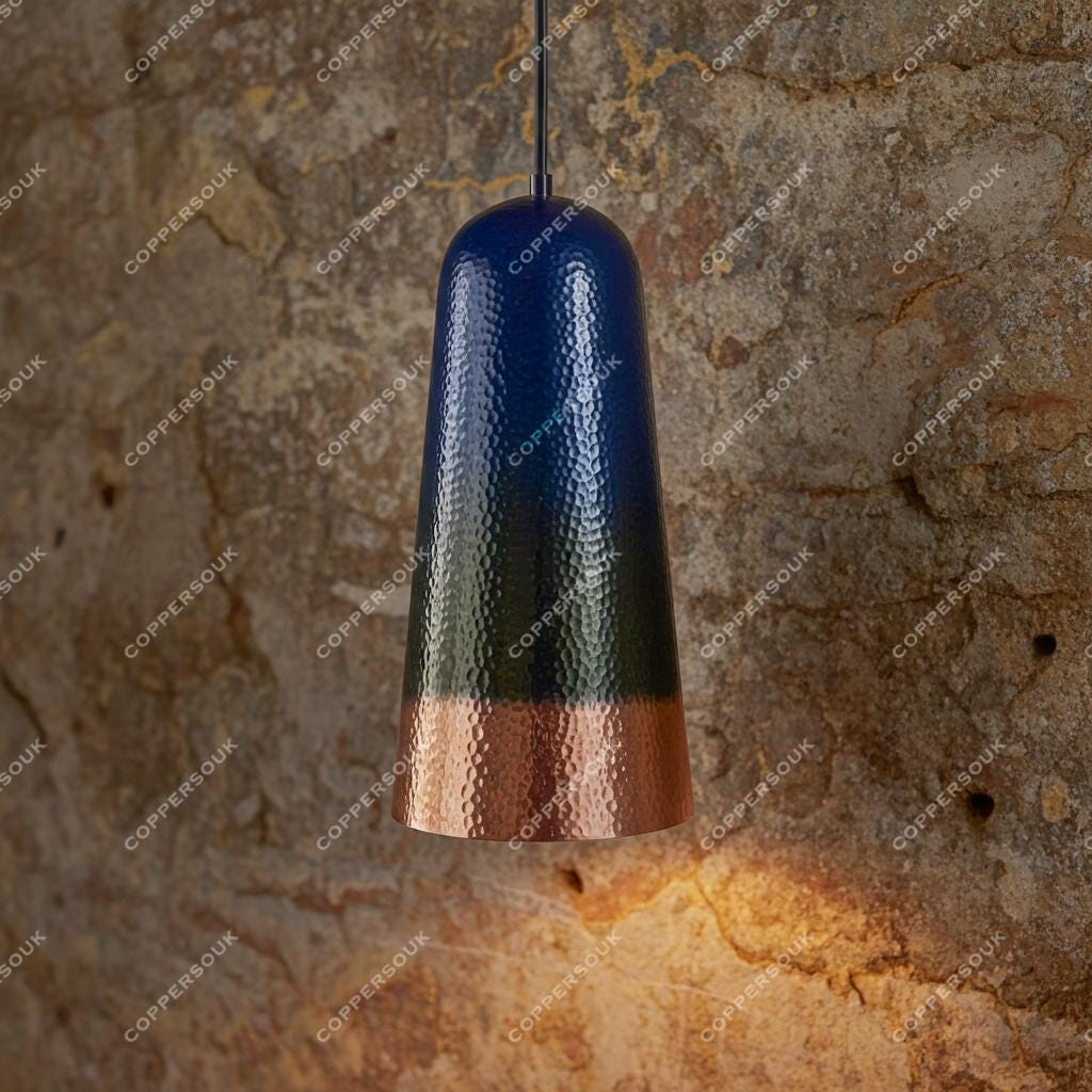 Black Hammered Copper Dome Pendant Lamp – Rustic Industrial Hanging Light for Dining or Kitchen