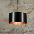 Black Hammered Drum Pendant Light – Rustic Copper Interior Ceiling Lamp