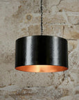 Black Hammered Drum Pendant Light – Rustic Copper Interior Ceiling Lamp
