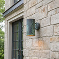 Rustic Copper Outdoor Wall Sconce – Patina Cylinder Light Fixture for Entryway