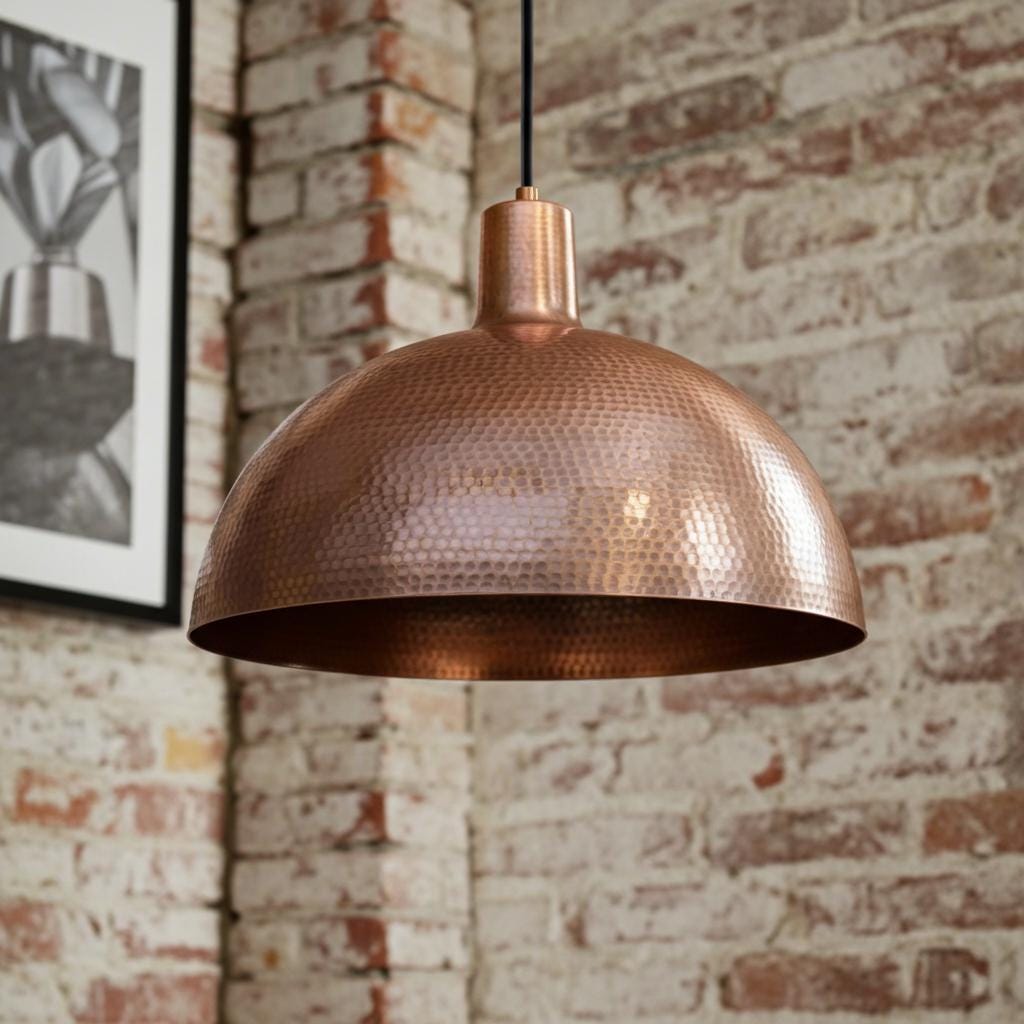 Rustic Hammered Copper Pendant Light – Farmhouse Dome Ceiling Fixture for Kitchen Lighting