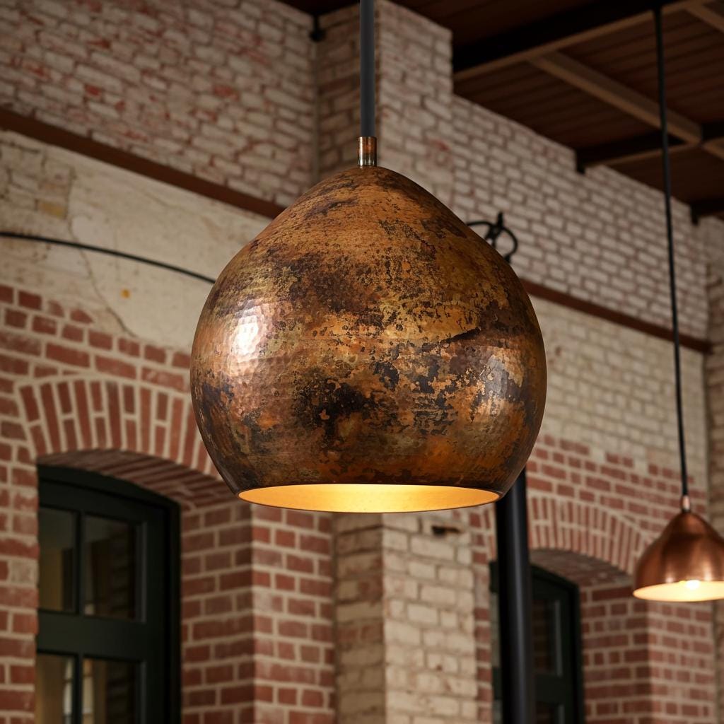 Rustic Hammered Copper Dome Pendant Lamp – Handmade Farmhouse Ceiling Light for Kitchen & Dining