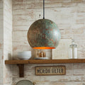 Handcrafted Verdigris Copper Pendant Lamp – Aged Green Patina Dome Light for Rustic Kitchen Decor