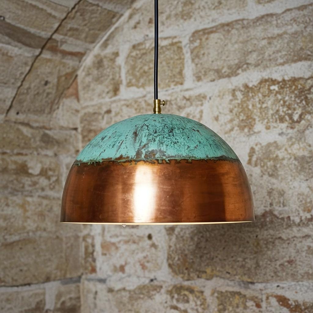 Green Patina Copper Pendant Light Set – Rustic Farmhouse Ceiling Lamps for Kitchen Island Lighting