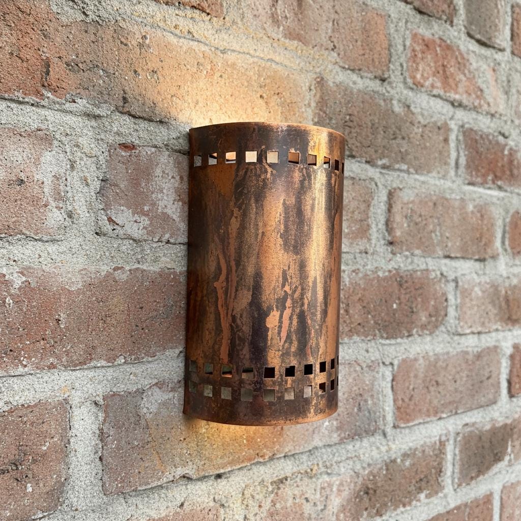 Copper Outdoor Wall Sconce: Rustic Half Round Patio Light Fixture for Exterior Walls
