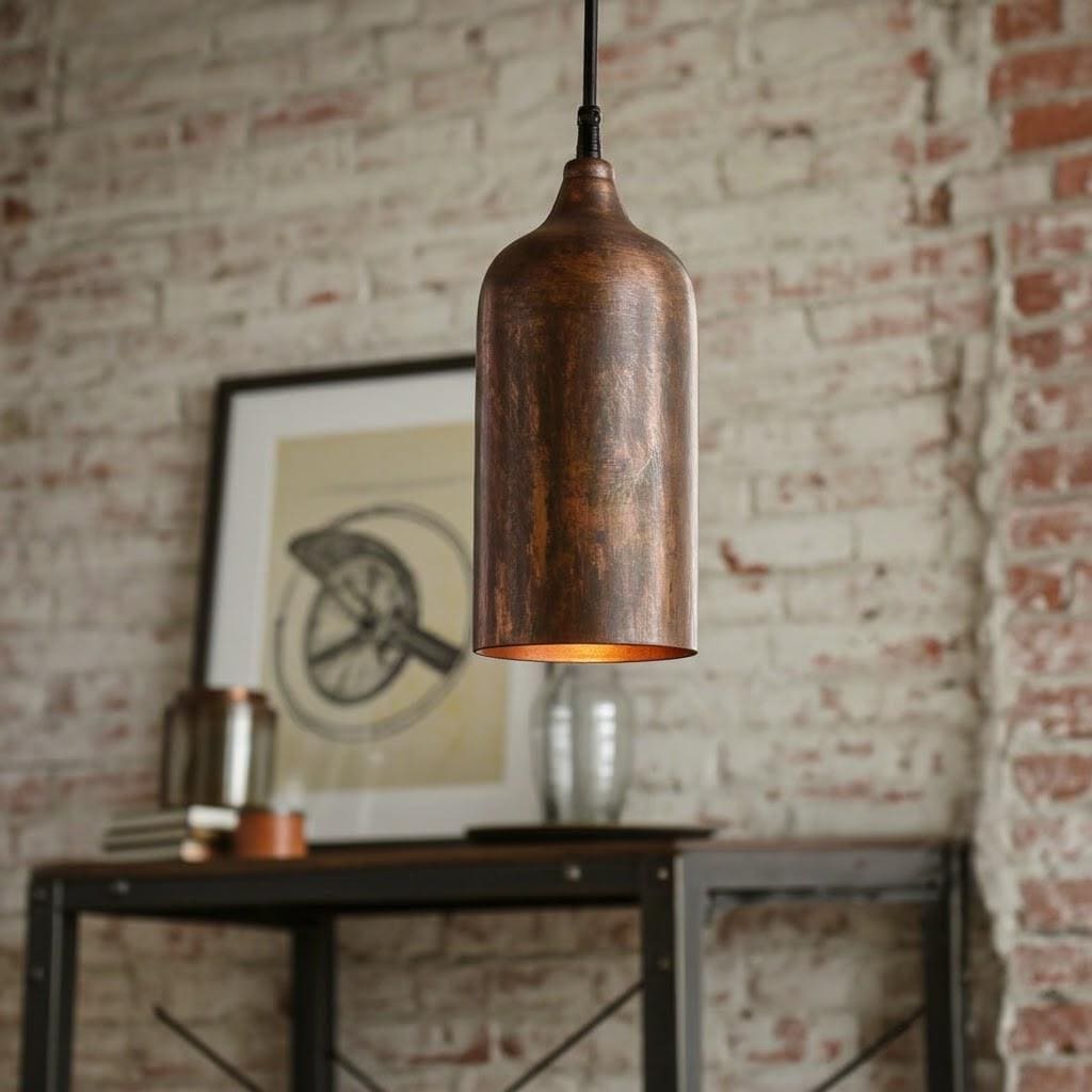 Rustic Copper Cylinder Pendant Light – Industrial Farmhouse Kitchen Island Lighting Fixture