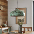 Handmade Copper Dome Pendant Light – Aged Green Patina Fixture for Farmhouse Kitchen Lighting