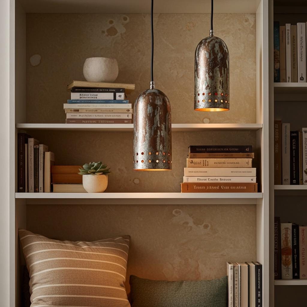 Set of Two Rustic Copper Tube Pendant Lights – Handmade Farmhouse Kitchen and Dining Room Fixtures
