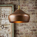 Hammered Copper Dome Pendant Lamp: Rustic Farmhouse Ceiling Light with Brass Top for Dining or Bar