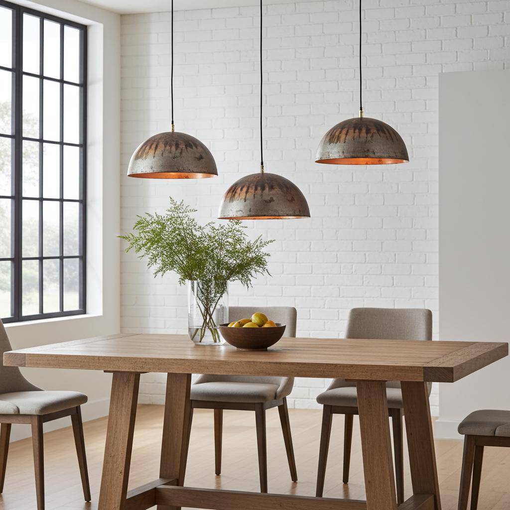 Set of Three Handmade Copper Pendant Lights – Rustic Oxidized Ceiling Fixtures for Farmhouse Kitchen