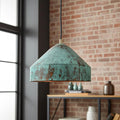 Handmade Copper Dome Pendant – Rustic Green Patina Ceiling Light for Kitchen Island