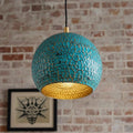 Patina Blue Brass Dome Light – Rustic Handmade Ceiling Pendant for Kitchen or Bar Area