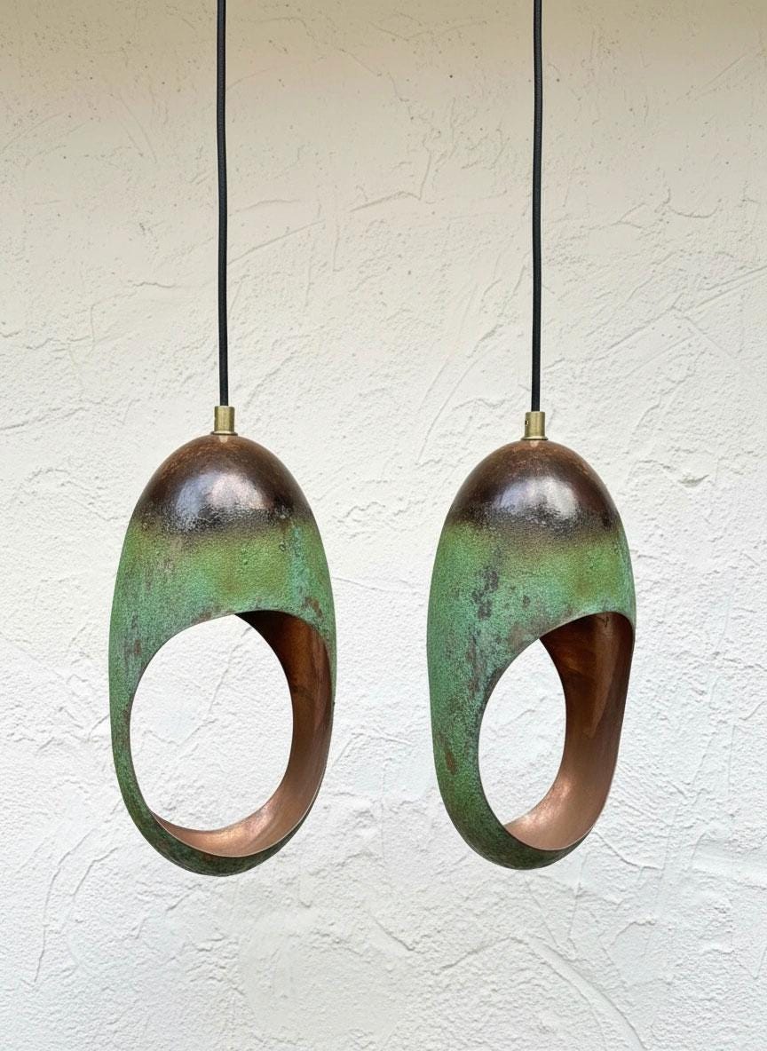 Set of 2 Oxidized Copper Pendant Lights – Handmade Vintage Ceiling Lamps Island Kitchen .Two Handmade Vintage Farmhouse Lighting