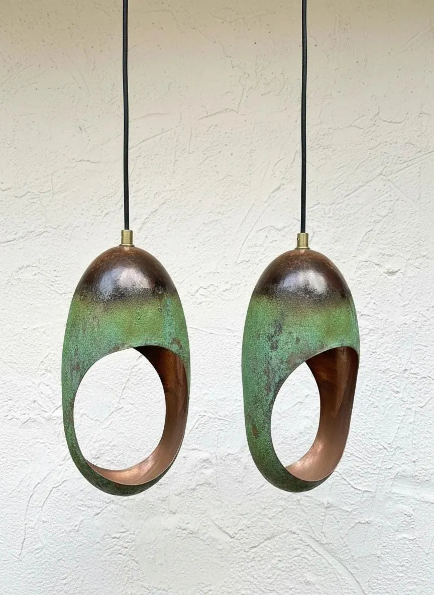 Set of 2 Handmade Oxidized Copper Pendant Lights – Vintage Farmhouse Lighting
