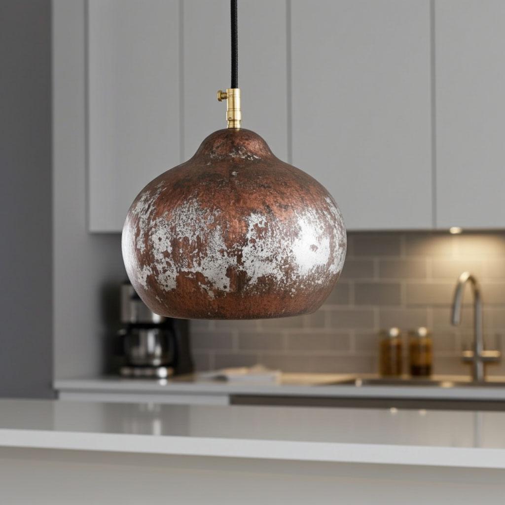 Antique Hammered Copper Pendant Light – Handmade Dome Ceiling Light for Kitchen Island, Rustic Copper Hanging Lamp