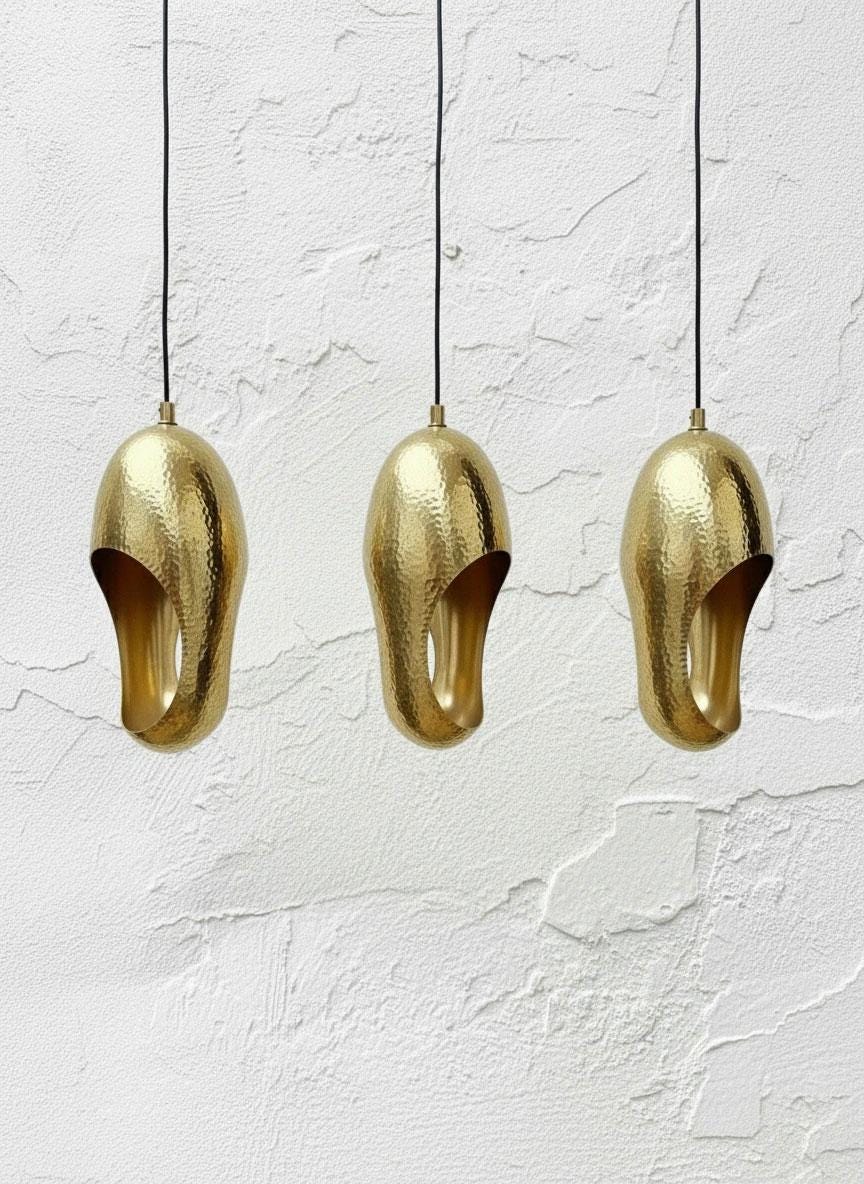 Set of 3 Hammered Brass Hanging Lamps ,Pair of Solid Brass Light Fixture