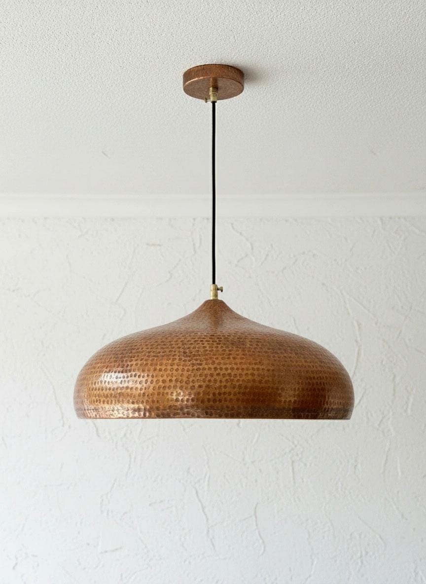 Hammered Copper Pendant Light – Solid Copper Dome Ceiling Lamp Kitchen Island ,Handmade Vintage Ceiling Fixture