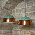 Green Patina Copper Pendant Light Set – Rustic Farmhouse Ceiling Lamps for Kitchen Island Lighting