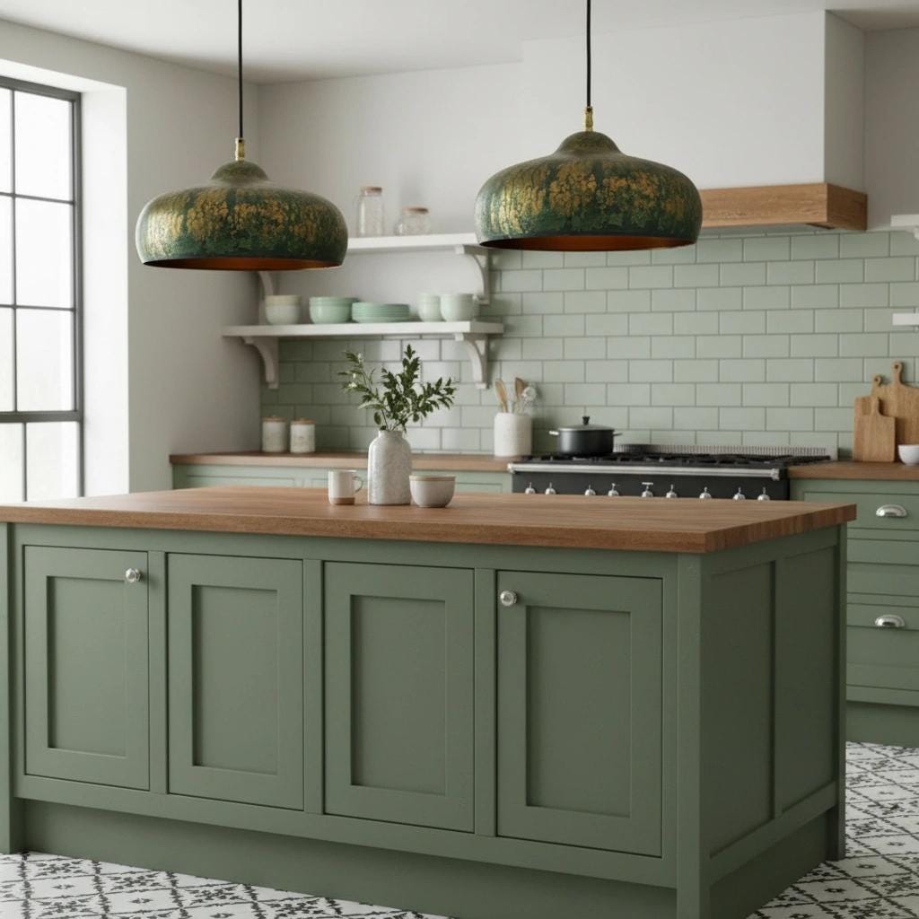 Set of Two Rustic Copper Pendant Lights – Green Patina Dome Fixtures for Vintage Farmhouse Kitchen