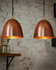 Set of 2 Handmade Hammered Copper Pendant Lights for Kitchen Island