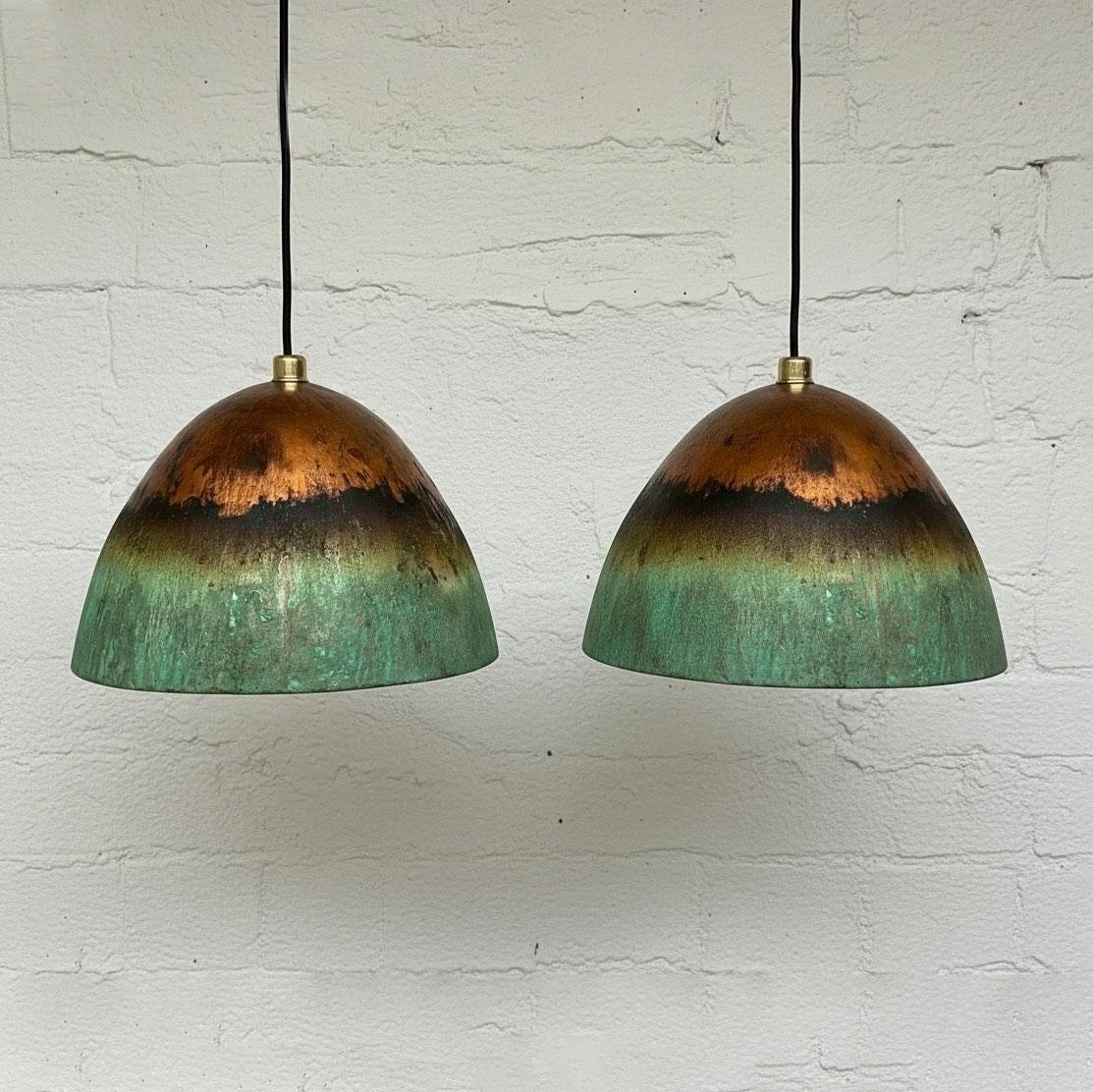 Green Patina Copper Pendant Light – Handmade Ceiling Lamp Kitchen Island Light Fixture